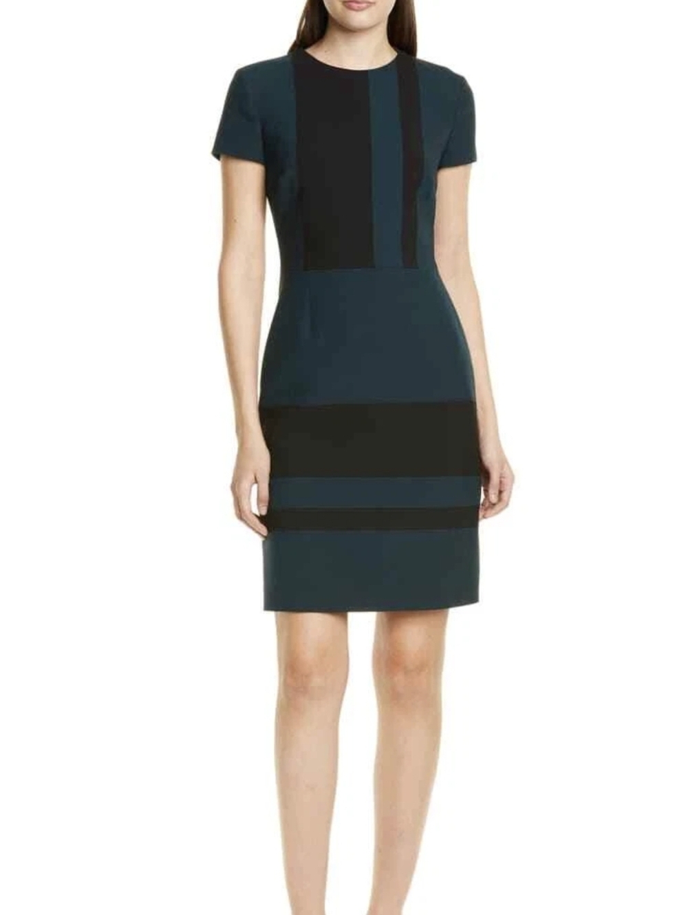 Hugo Boss Dermely Hunter Green Black Structured Stretch Sheath Dress Size 2